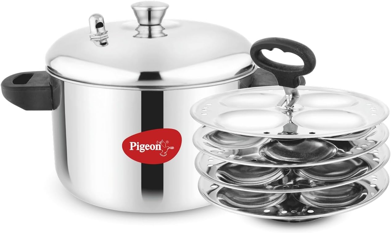 pigeon stainless steel idly maker 4 plates compatible with induction and gas stove