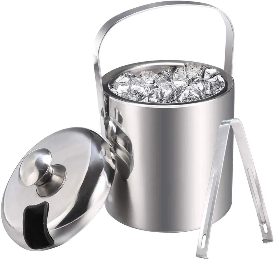 Oban Stainless Steel Silver Double Wall Ice Bucket with Lid