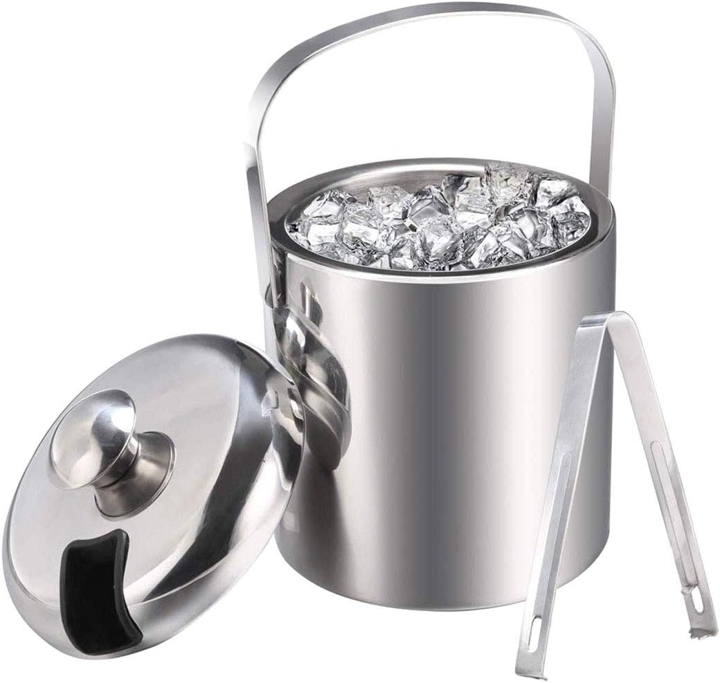 oban stainless steel silver double wall ice bucket with lid