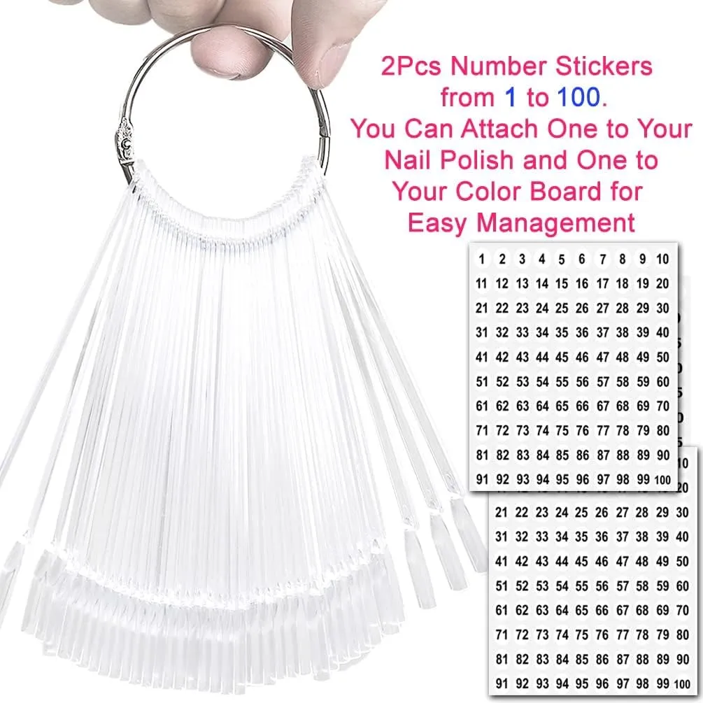 Odluzy 100 Pcs Fan Shaped Nail Swatch Sticks, Clear Nail Polish Swatch Sticks Acrylic Nail Practice, Nail Tips Art Gifts for Women, Nails Sample Stick Clear Acrylic Sticks, Nail Art Supplies