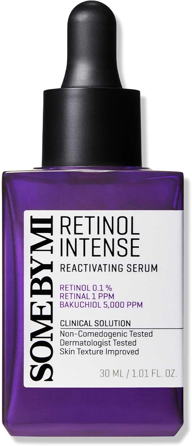 some by mi retinol intense reactivating face serum | mild 0.1% retinol serum for anti aging and glass skin | improvement of post acne marks, skin texture & elasticity | 1.01oz, 30ml