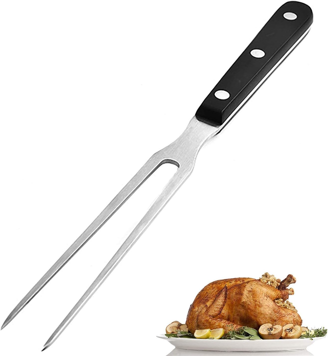 terrifi carving fork, chef pro stainless steel carving fork 12 inch meat fork carving & serving fork heavy duty cooking barbecue steak fork for kitchen roast grilling dinner parties