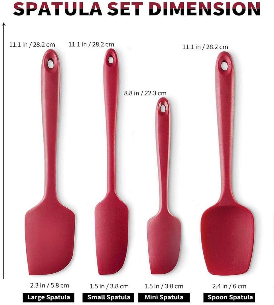 meetop silicone spatula set heat resistant 500°f rubber spatula non stick 4 piece for cooking and baking