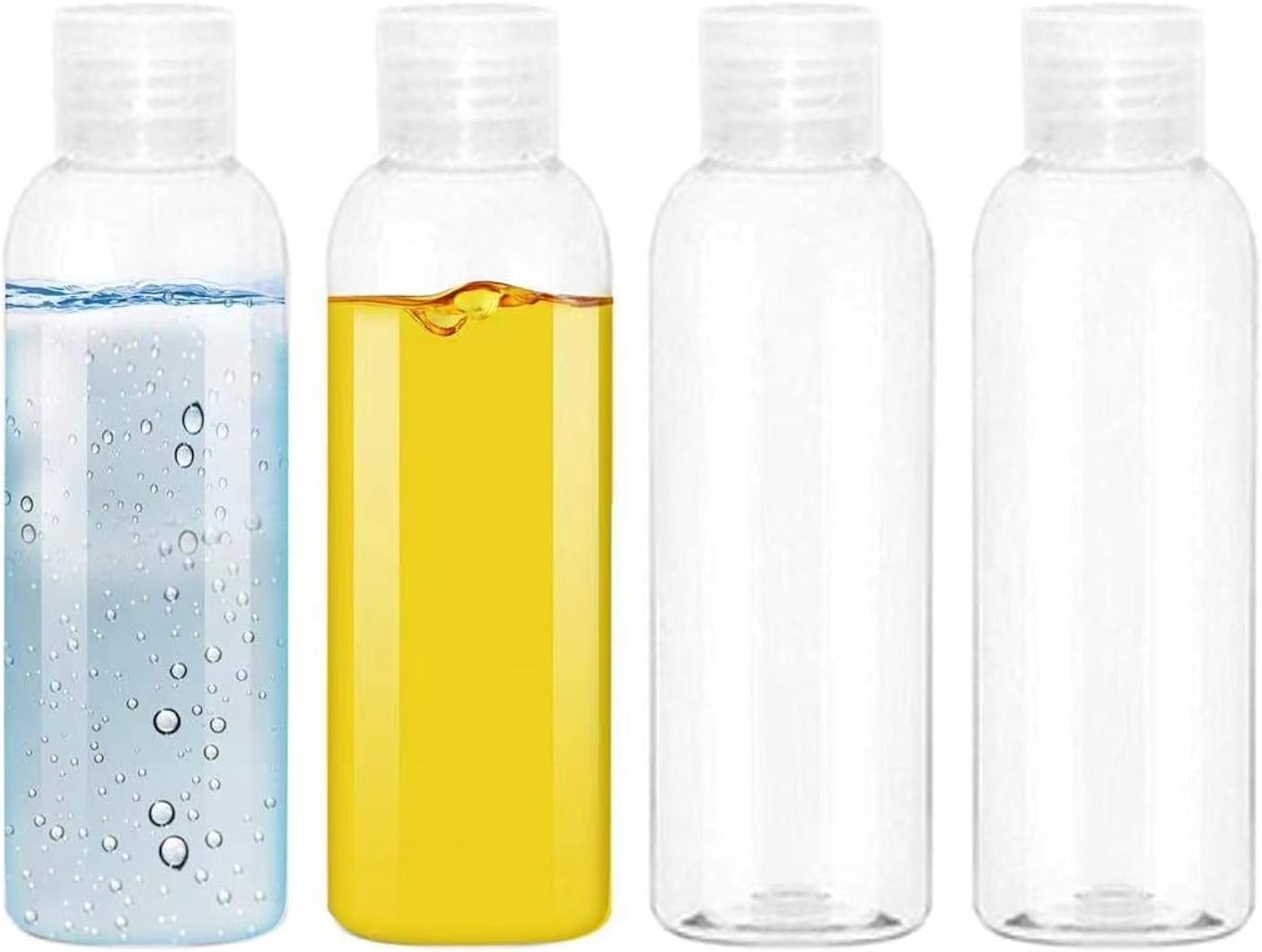 eoper 4 pack 100ml empty clear plastic squeeze bottles with disc top flip cap travel bottle bpa free containers for shampoo, lotions, liquid body soap, creams