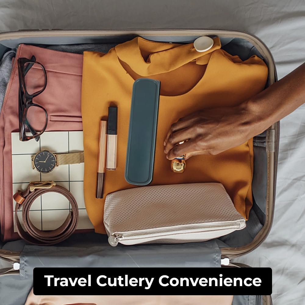 amerteer travel silverware set with case portable and reusable lunch utensils set for work, travel silverware, cutlery set for lunch box, bento box utensils set, spoon, fork, and chopsticks