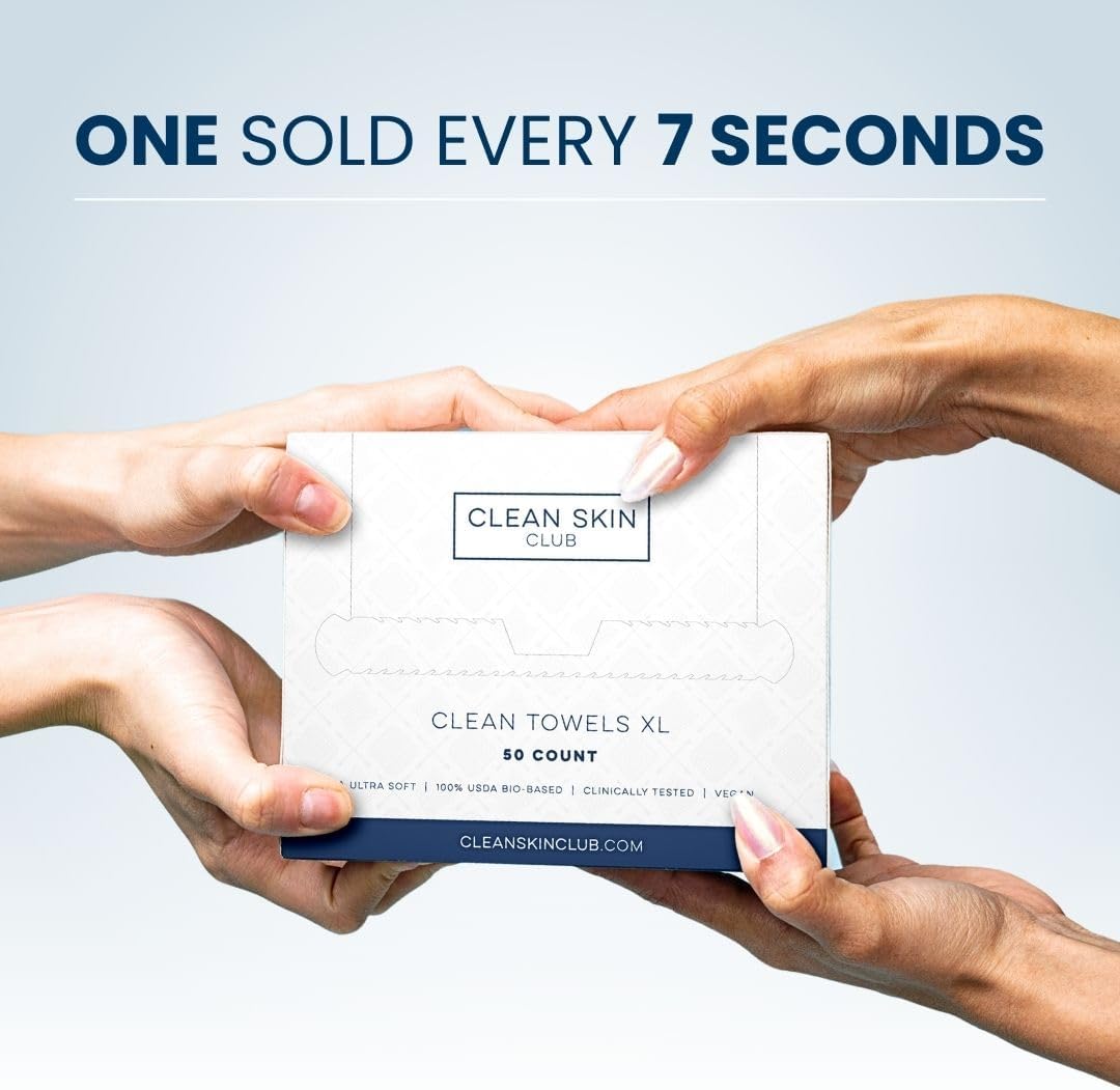 clean skin club csc ct clean towels xl/world's first biodegradable face towel/disposable makeup removal wipes/super soft 50 count single boxwhite