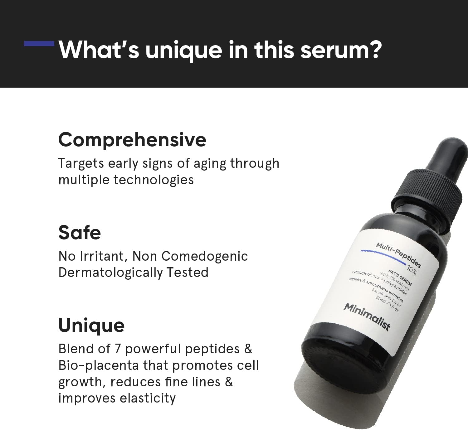 minimalist multi peptides serum for anti aging & collagen boosting | face serum with 7% matrixyl 3000 & 3% bio placenta for firmer younger looking skin | 30ml