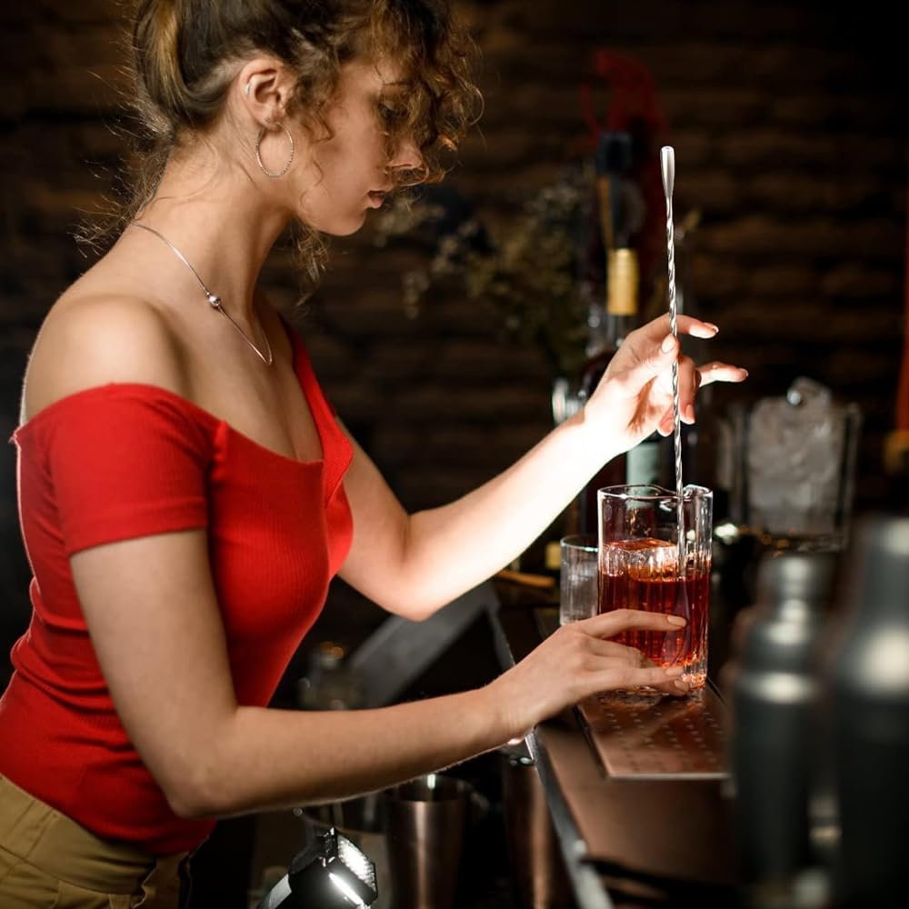 amerteer 2 pack 12 inches stainless steel bartender mixing spoon cocktail stirrers spiral pattern bar spoon stirring spoons cocktail spoon with long handle drink stirrer – silver