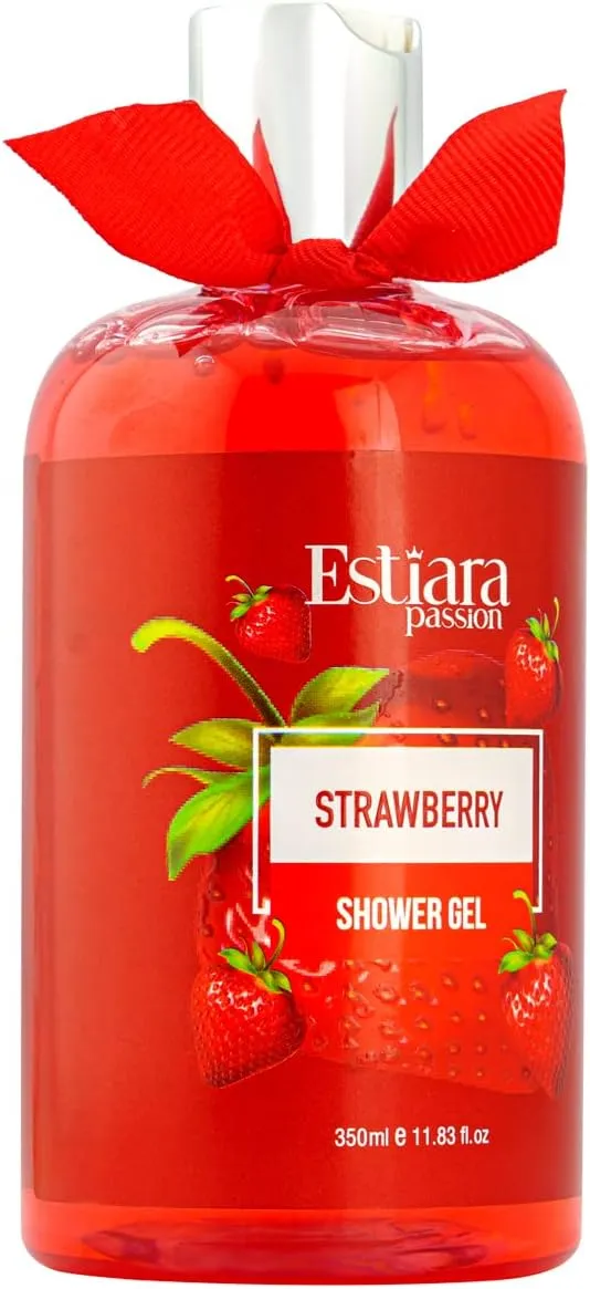 Estiara Passion Strawberry Bath & Body Beauty Skincare 3 Piece Gift Set Red - Strawberry Body Lotion 350ML - Strawberry Shower Gel 350ML - Strawberry Natural French Fragrance Mist 250ML