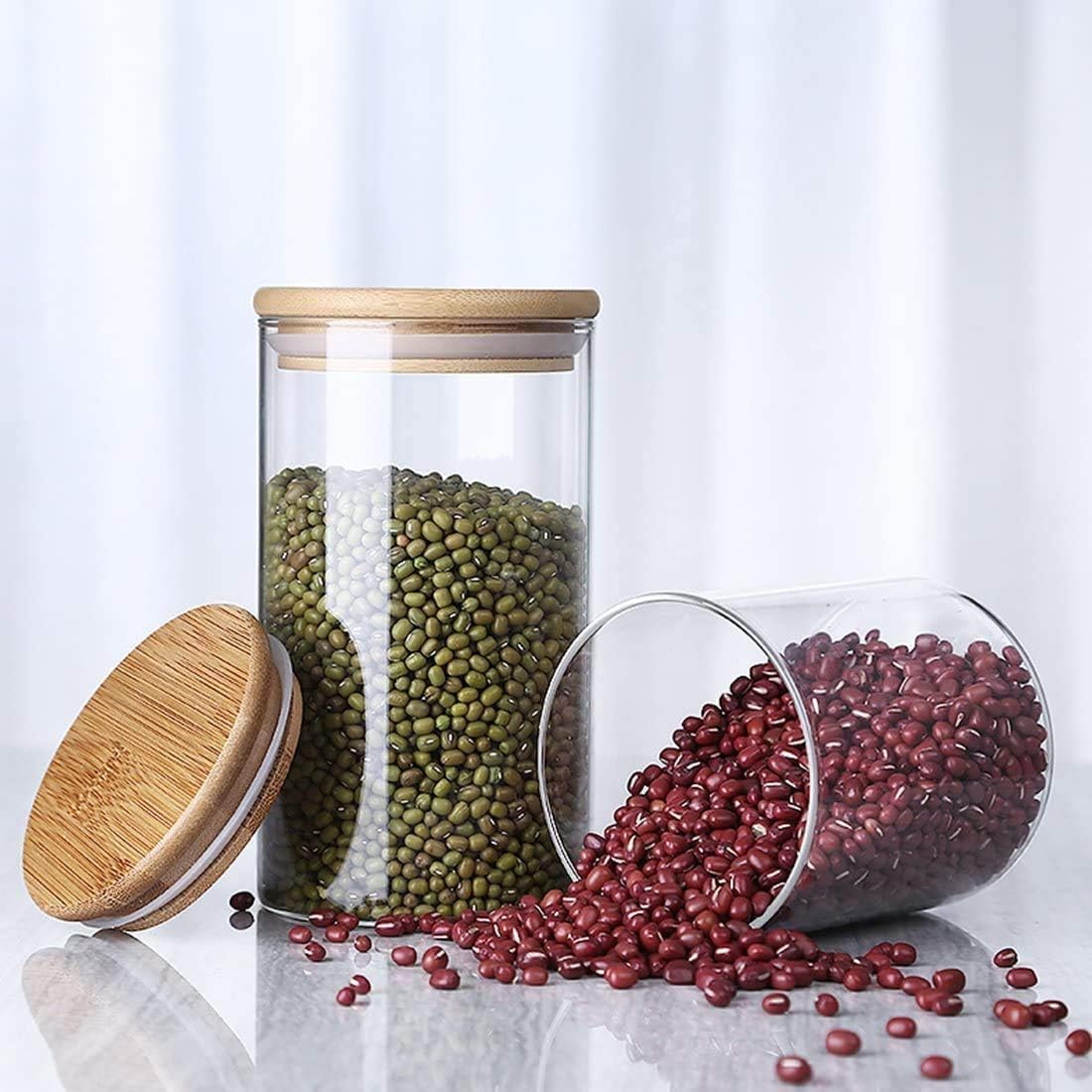 ellenge glass food storage jars containers, high borosilicate glass cookies jars with airtight bamboo lid set of 3, kitchen canisters for coffee, flour, sugar, candy, cookie 750ml/25.36fl.oz