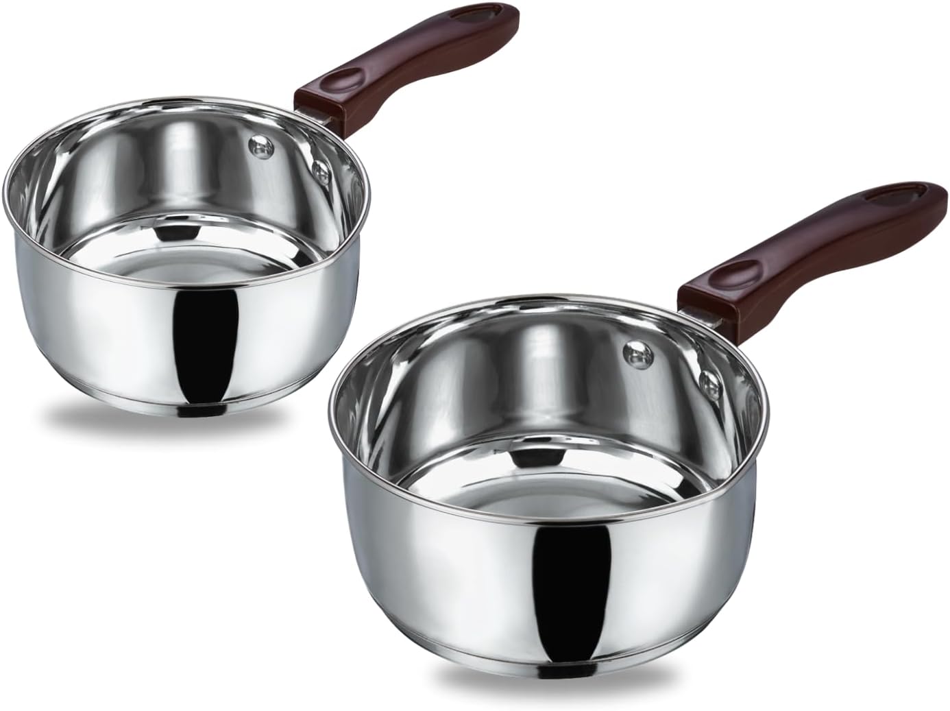 vinod stainless steel milkpan/saucepan set of 2 1 litre and 1.6 litre,tea/chai pan,riveted sturdy handles,induction and gas stove friendly, sas bottom