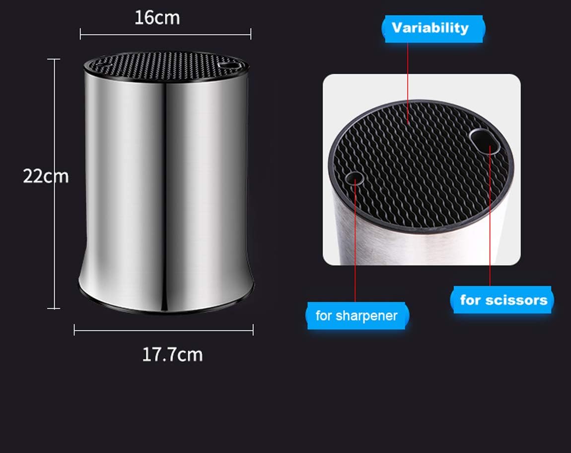 universal knife blocks, holders with slots for scissors and sharpening rod and detach for easy cleaning, stainless steel, rust proof (18x23cm)