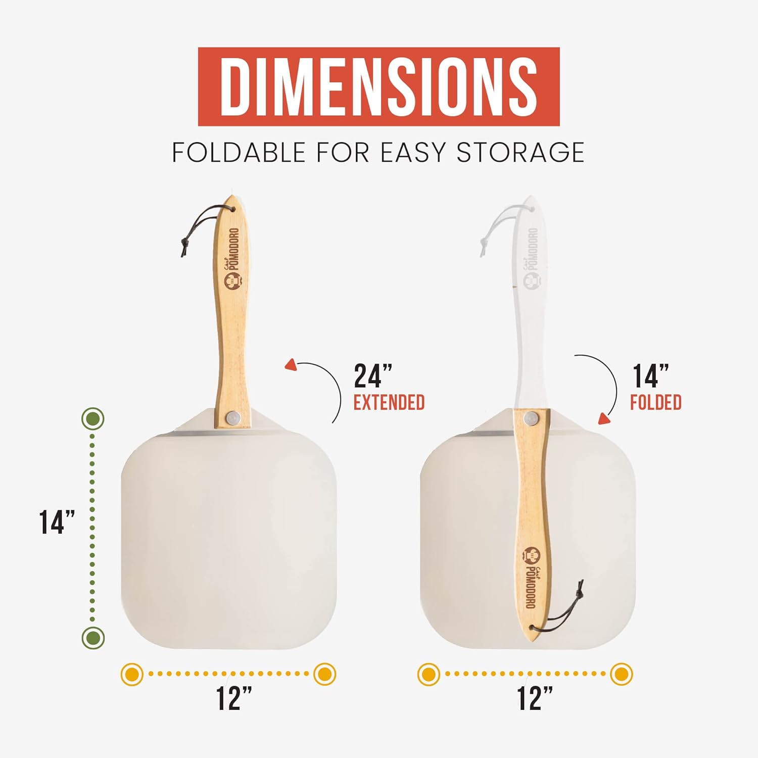 chef pomodoro aluminum metal pizza peel with foldable wood handle for easy storage 12 inch x 14 inch gourmet luxury pizza paddle bread aluminium