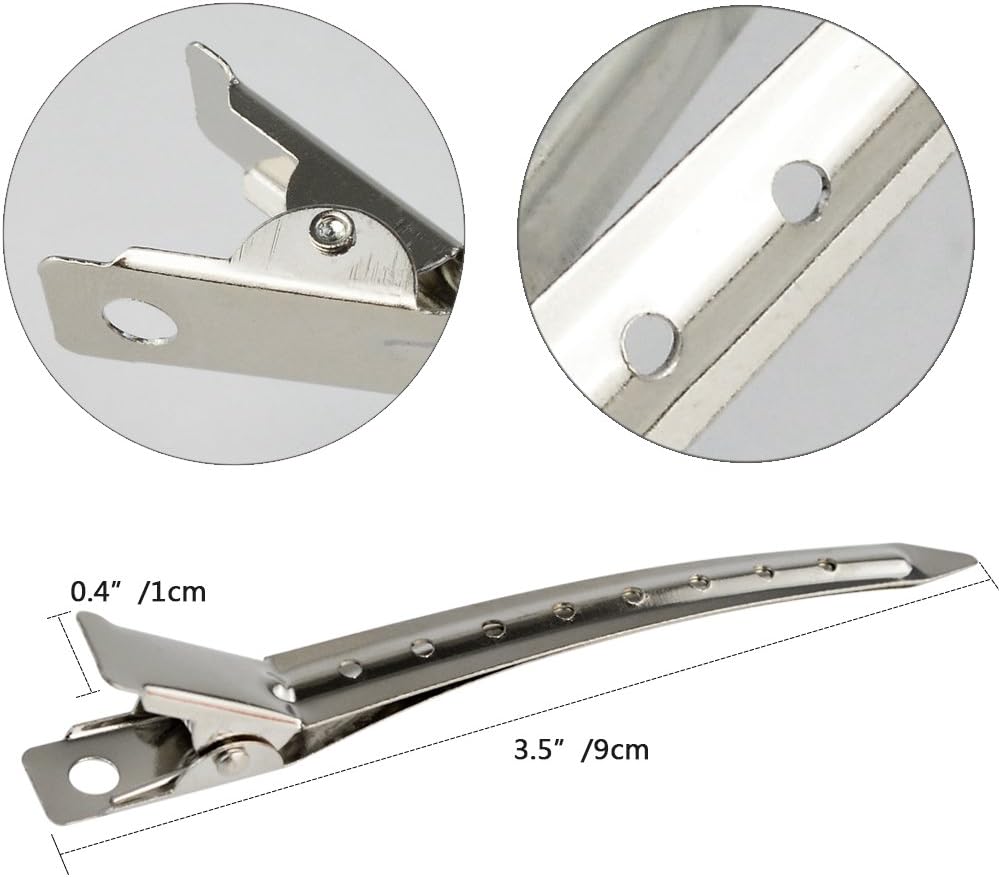 bantoye 24 packs duck bill clips, bantoye 3.5 inches rustproof metal alligator curl clips with holes for hair styling, hair coloring, silver