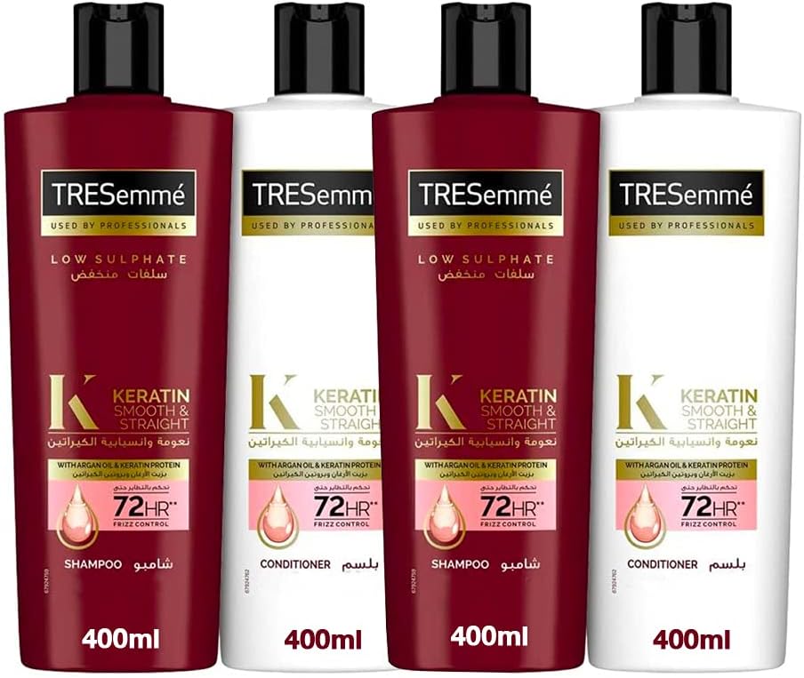 tresemmé keratin smooth and straight shampoo with argan oil, 400ml (pack of 2) + tresemmÉ keratin smooth and straight conditioner, 400ml (pack of 2)