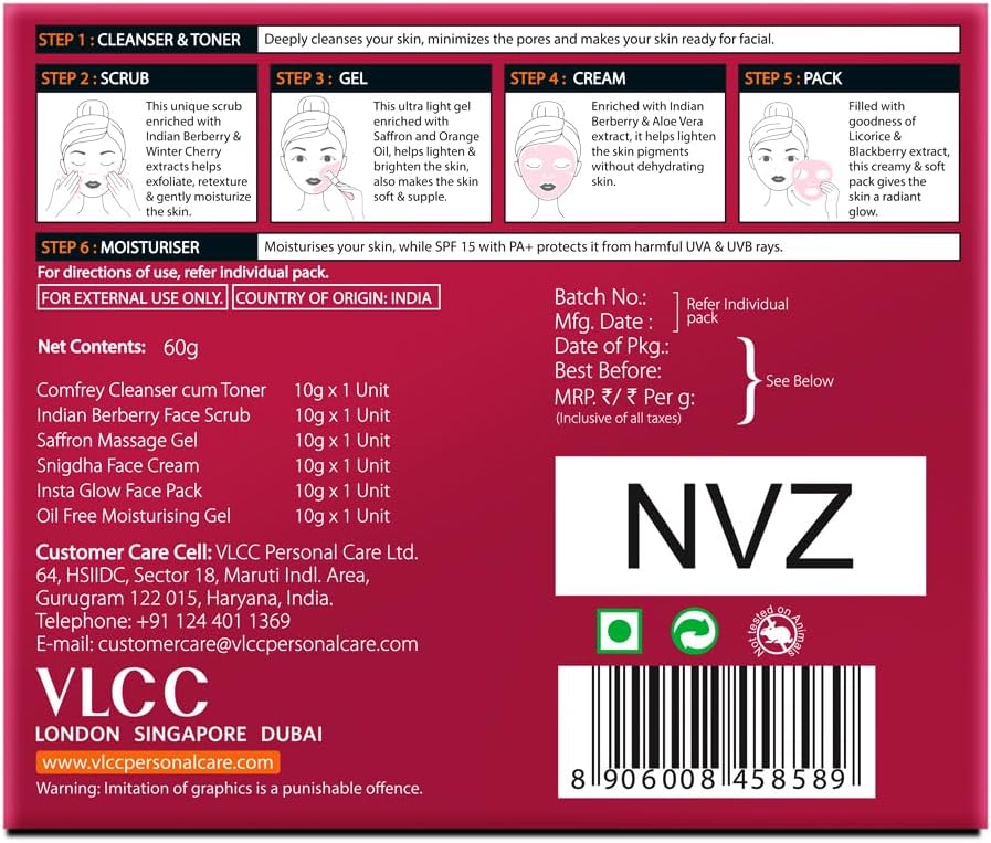 vlcc party glow facial kit, 60g, multi