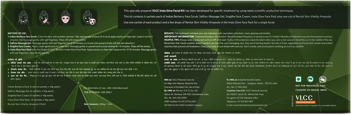 vlcc professional salon series insta glow facial kit 5x10g, multi