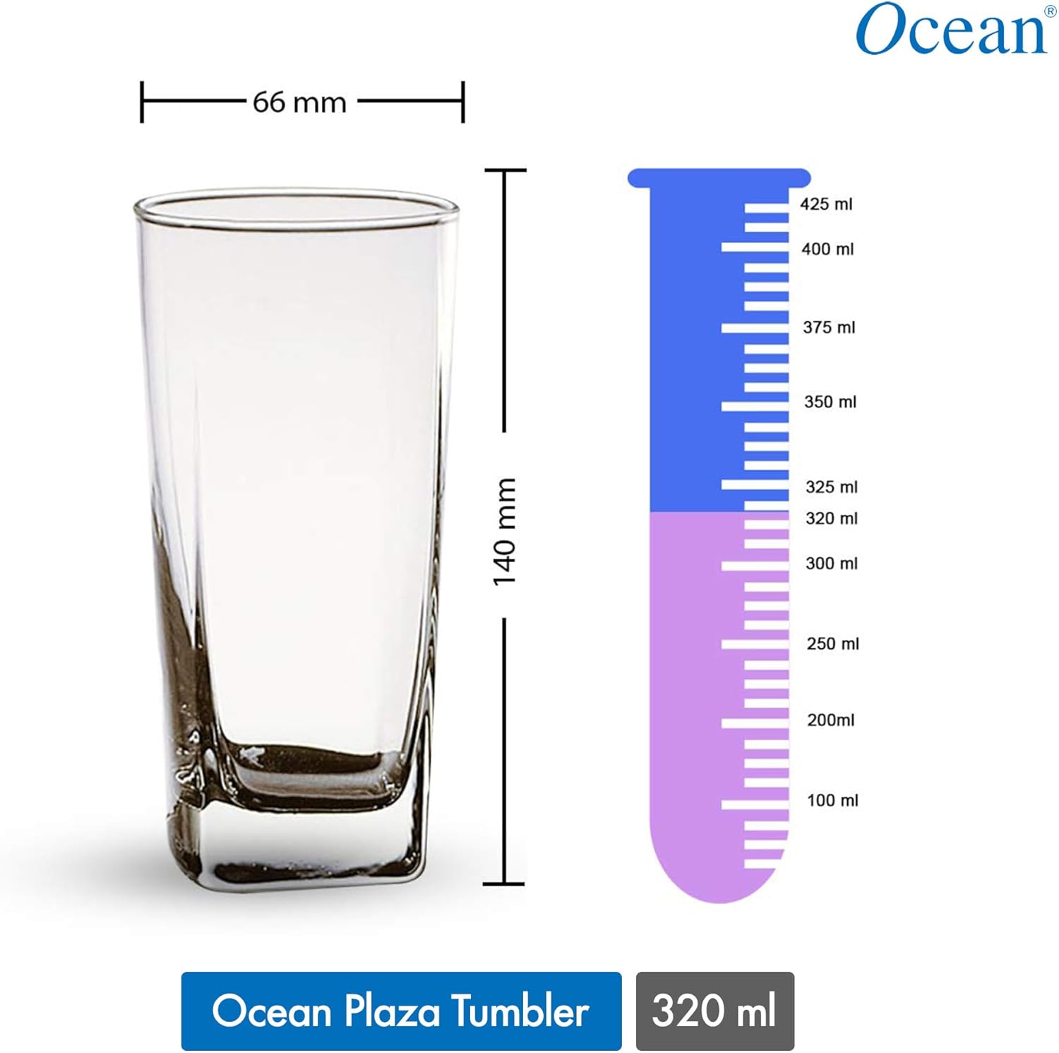 ocean plaza hi ball glass, set of 6, clear, 320 ml, b11011, mocktail glass, highball glass, tall glass, beverage glass, long drink glass, water glass, juice glass