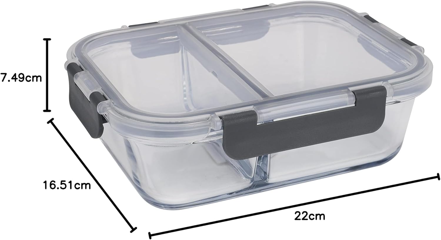 royalford food storage container rf9215 1000ml transparent glass food container reusable, airtight storage box with snap locking lid