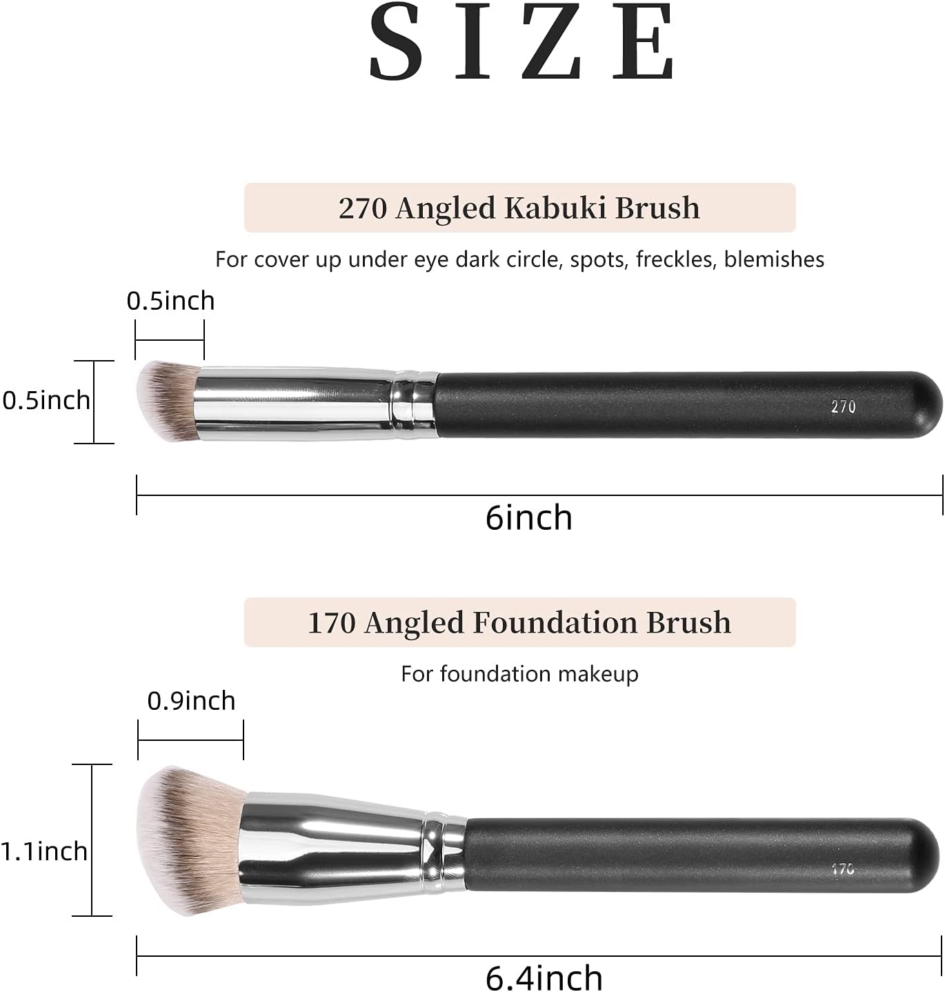 kugge under eye concealer brush & foundation brush for liquid makeup, 2pcs dense synthetic angled kabuki blending makeup brush, for liquid, cream and setting powder