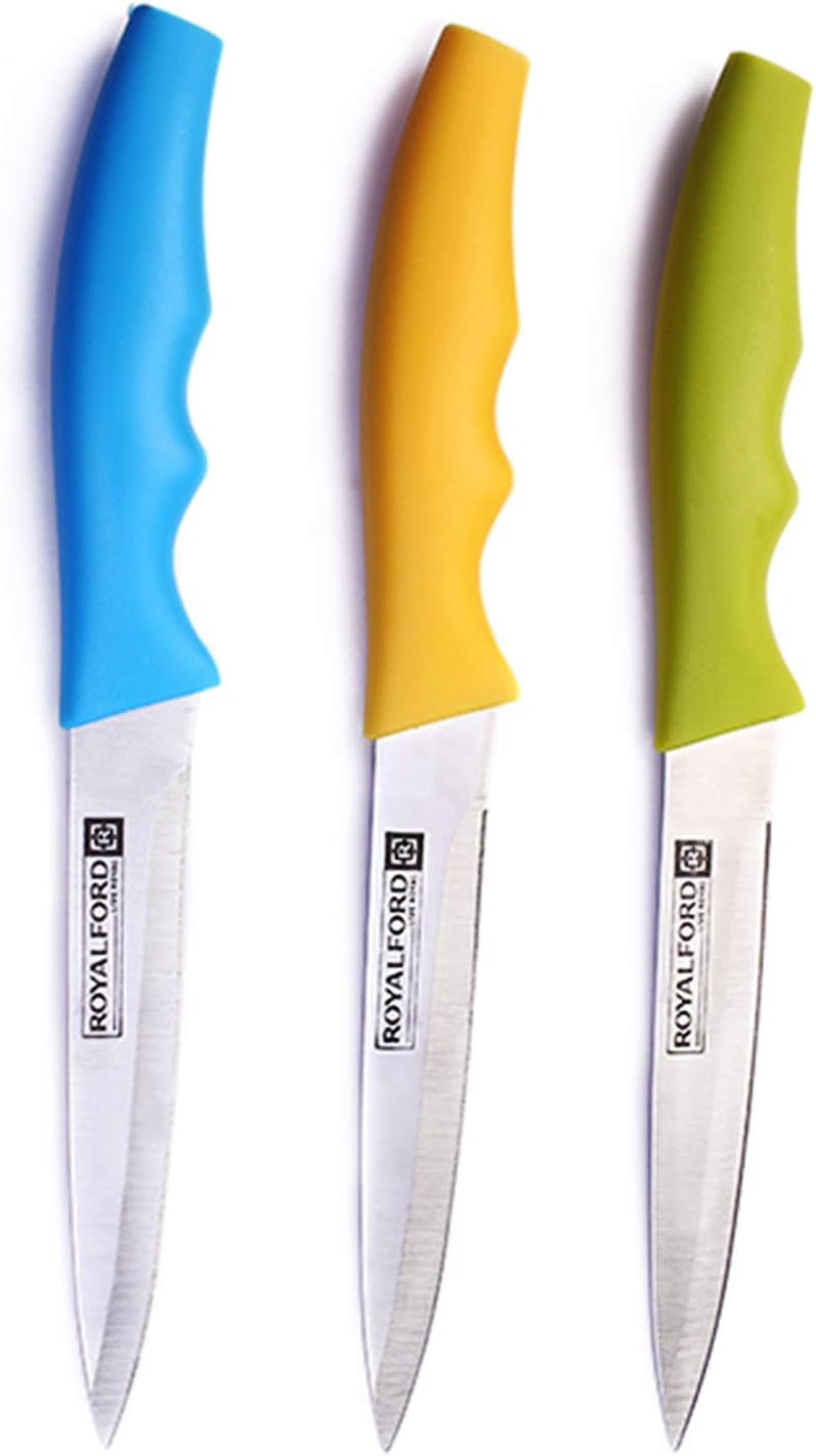 royalford stainless steel blade utility knife (3pcs) stainless steel razor sharp blades ultra sharp cooking knives, perfect for carving & chopping best kitchen gift for cooking lovers & chefs