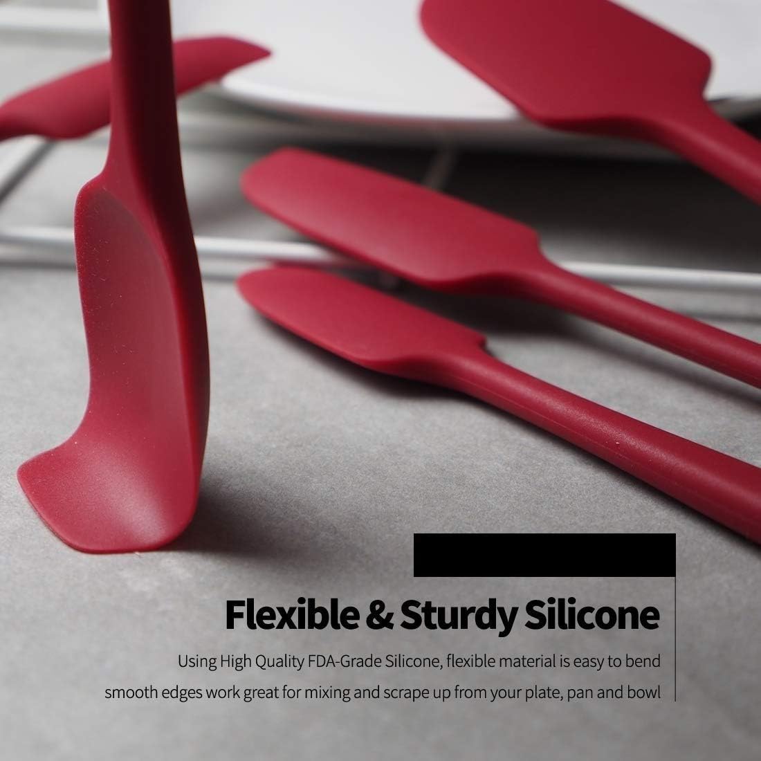 meetop silicone spatula set heat resistant 500°f rubber spatula non stick 4 piece for cooking and baking