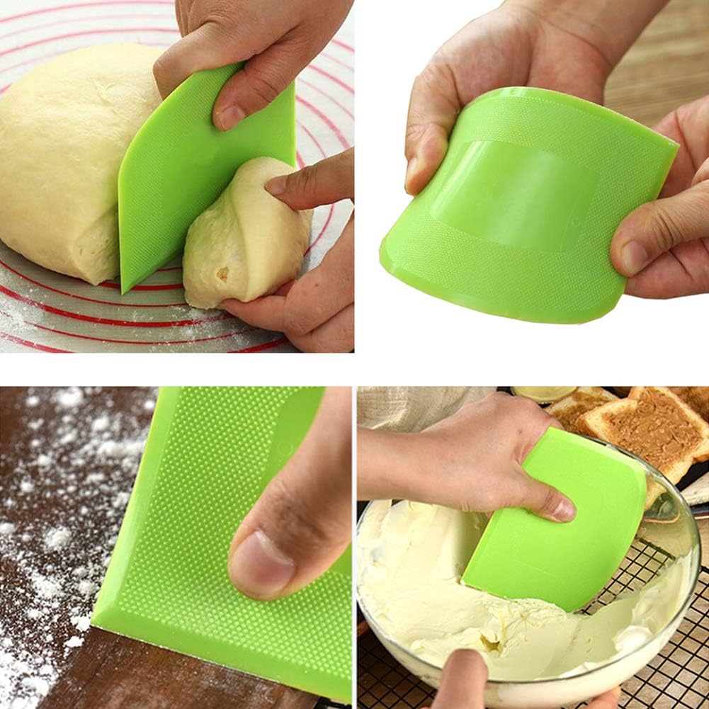 lasenersm 2 pieces dough scraper bowl food safe plastic dough cutter flexible bench multipurpose food scrappers for bread dough cake fondant icing, white, green