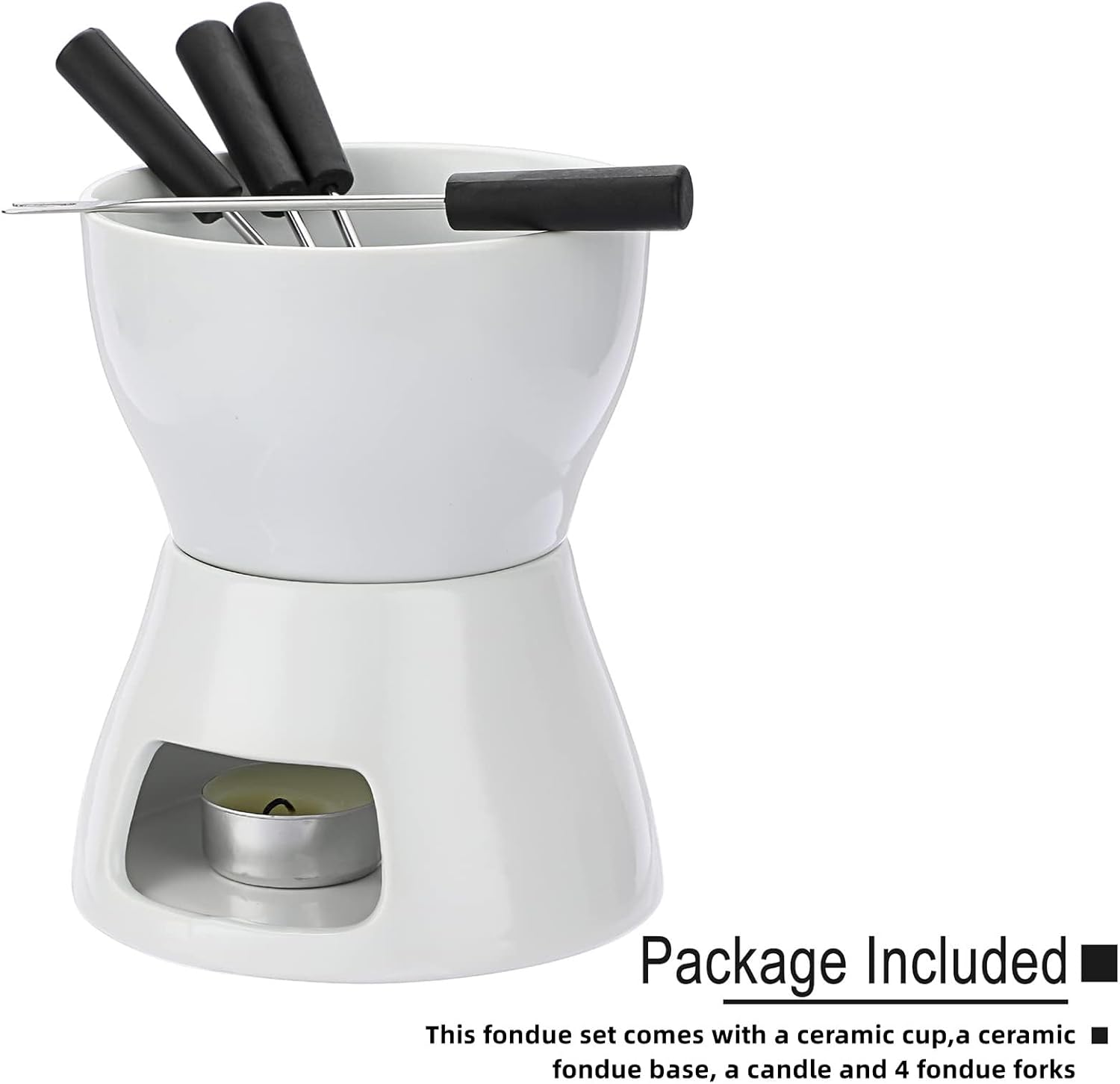 syosi chocolate fondue pot, ceramic chocolate melting pot, candle heating chocolate fondue set with 4 forks diwali for chocolate/cheese/butter/candy, ceramic chocolate melter, diy kitchen tools