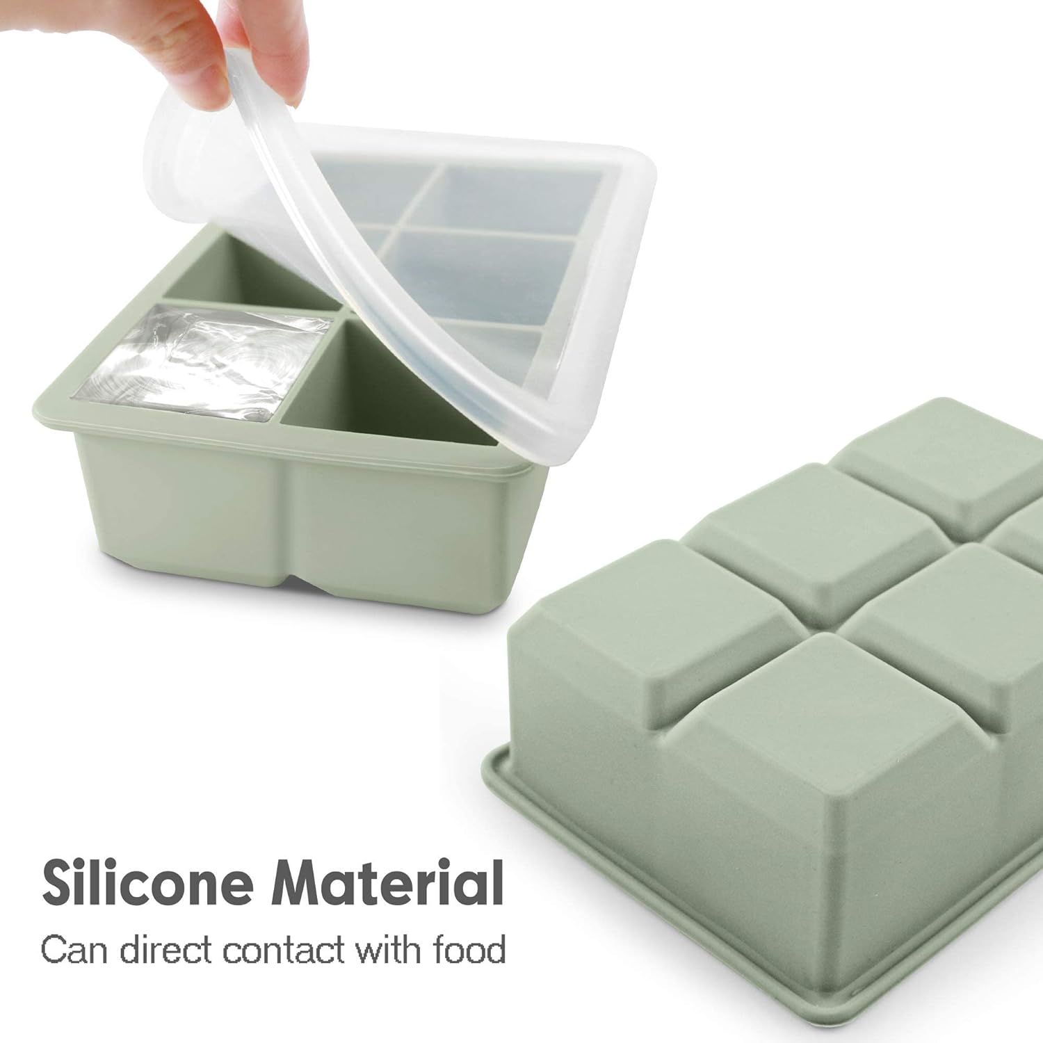 excnorm silicone ice cube trays 3 pack large size silicone ice cube molds with leak proof removable lid square ice cube tray and bpa free for cocktail,whiskey, stackable flexible ice