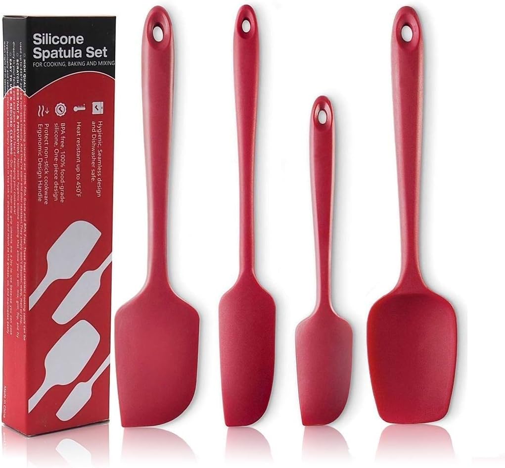 meetop silicone spatula set heat resistant 500°f rubber spatula non stick 4 piece for cooking and baking