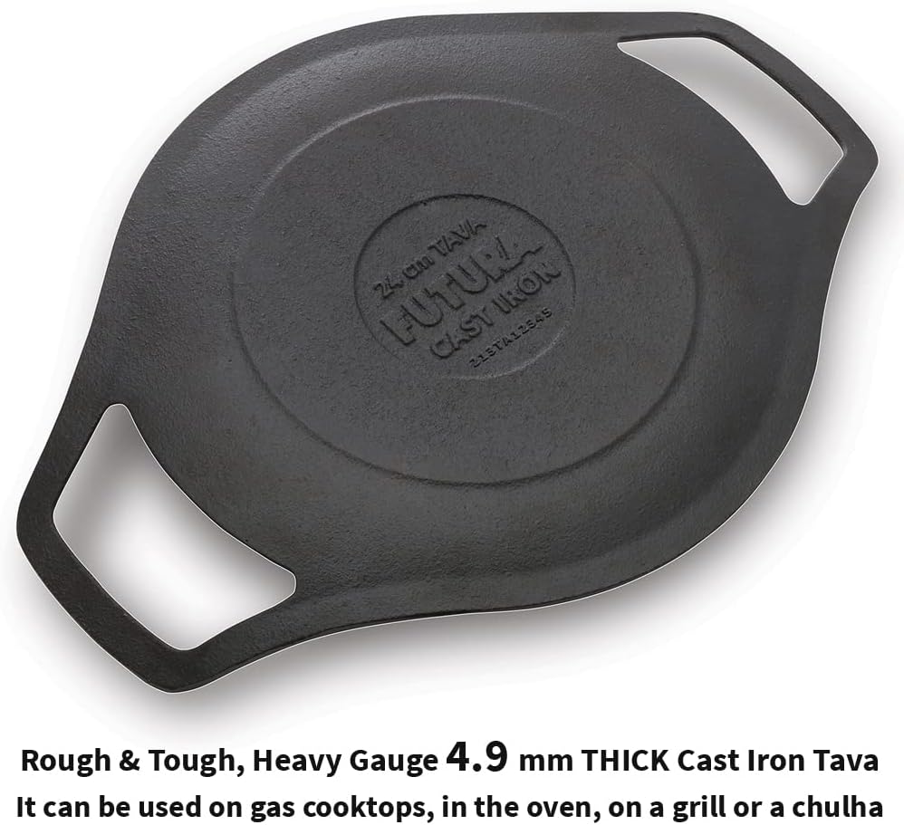 hawkins futura 24 cm cast iron tava, cast iron tawa for roti, cast iron cookware for kitchen, black (cit24)
