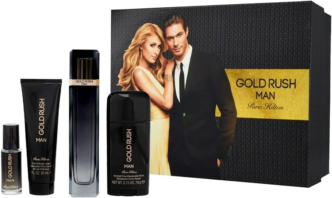paris hilton gold rush (m) edt 100ml + 15ml+90ml hair & body wash+78g deodorant stick set