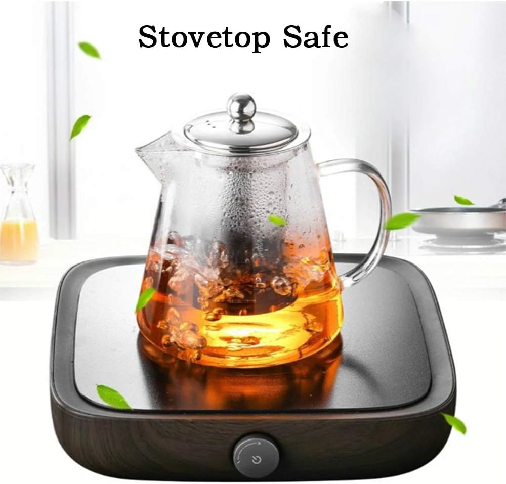jtd 1pcs glass teapot with infuser tea pot 32oz/43oz tea kettle stovetop safe blooming and loose leaf tea maker set (32oz/ 950ml)