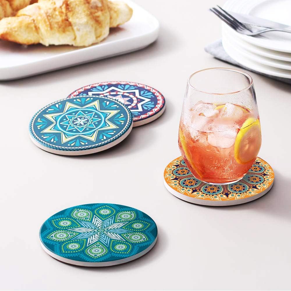 sulfar drink coasters absorbent ceramic coasters with cork base,prevent furniture from dirty and scratched, multicolor, ylyg 11