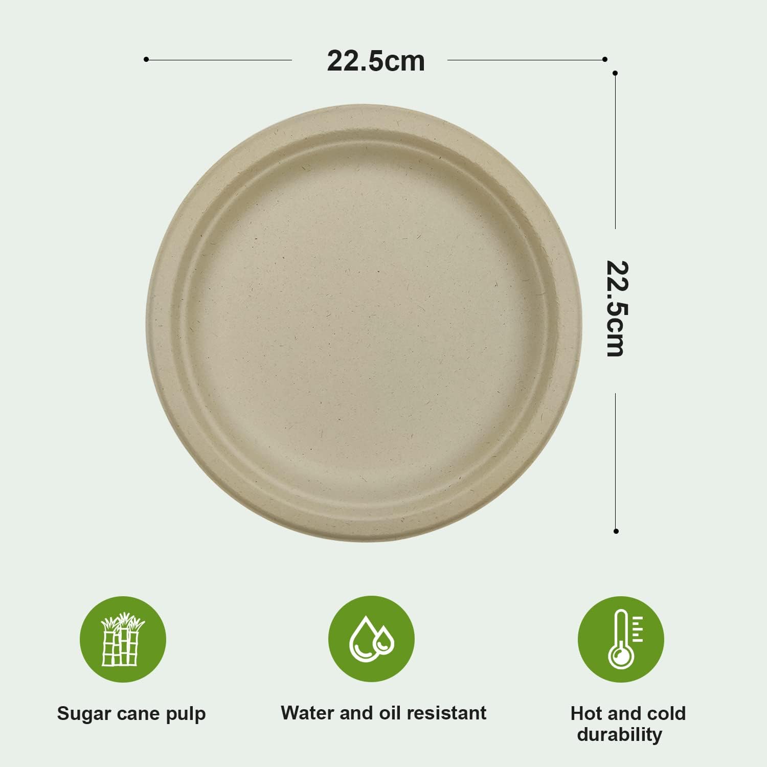100% biodegradable sugarcane bagasse fiber plate 9 inch, 25 pack disposable sugarcane fiber paper pulp round plates