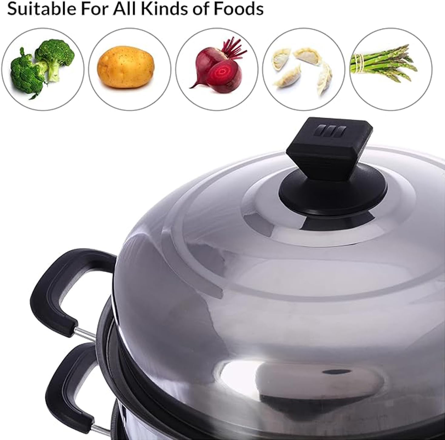 limitless 3 tier stainless steel steamer pot with handles & lid multi layer cooking pot steam, cooking, and steamer pot set for all cooking surfaces 900ml