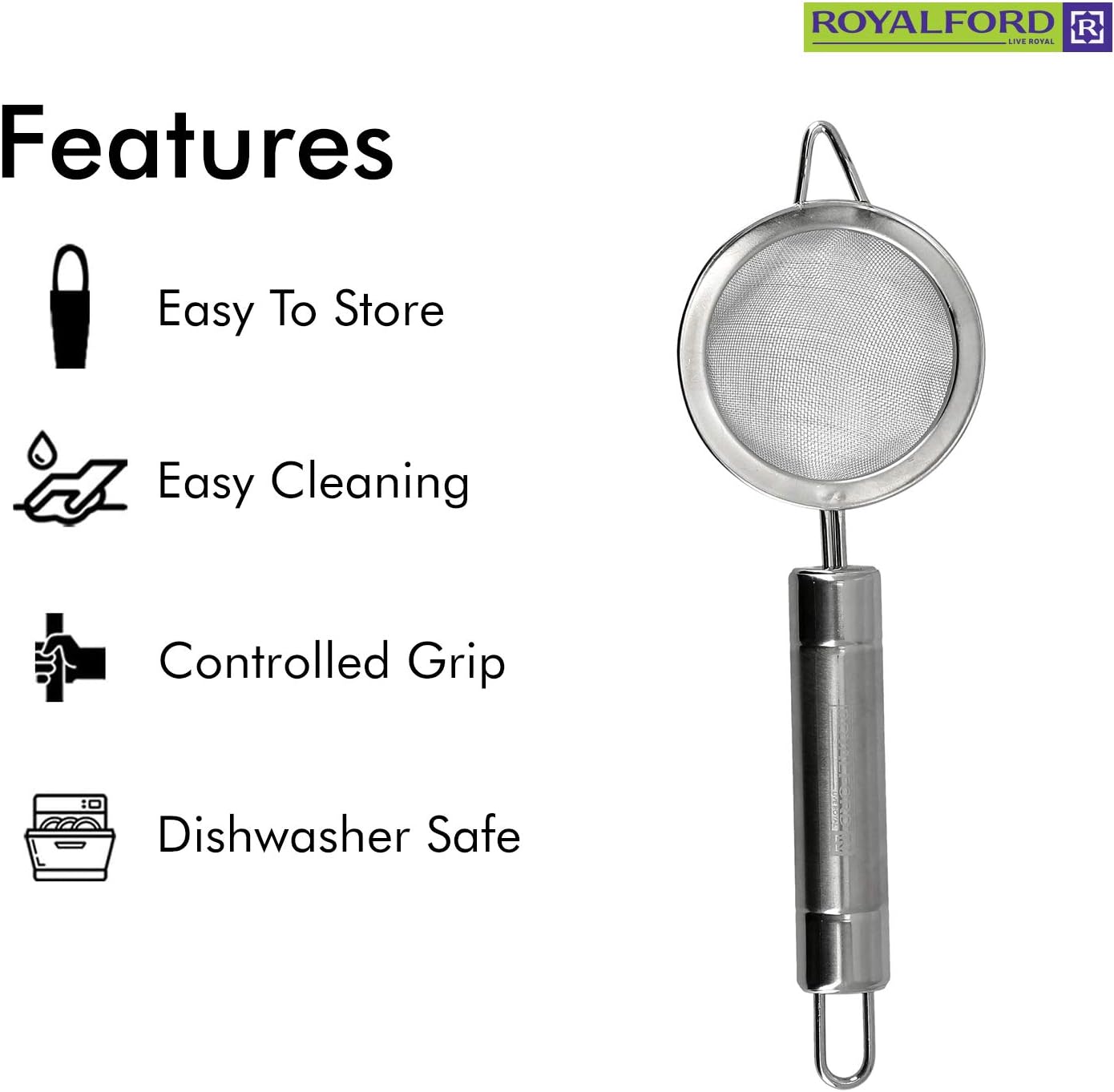 royalford food strainer, tea silver 6.5 cm, rf5924