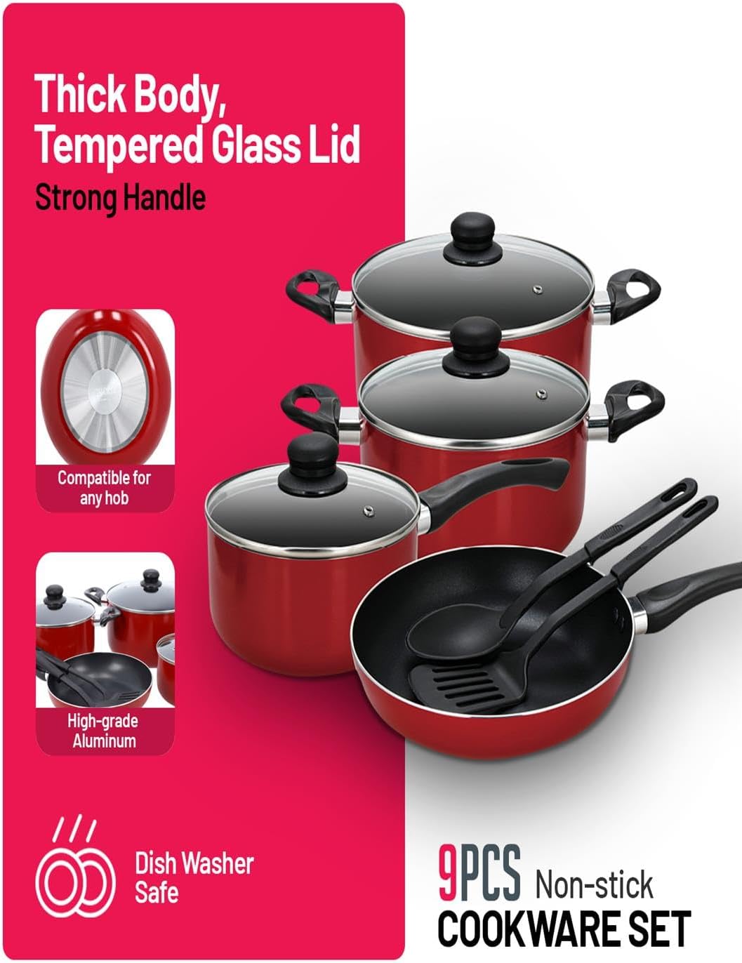 delcasa non stick cookware set 9 pieces