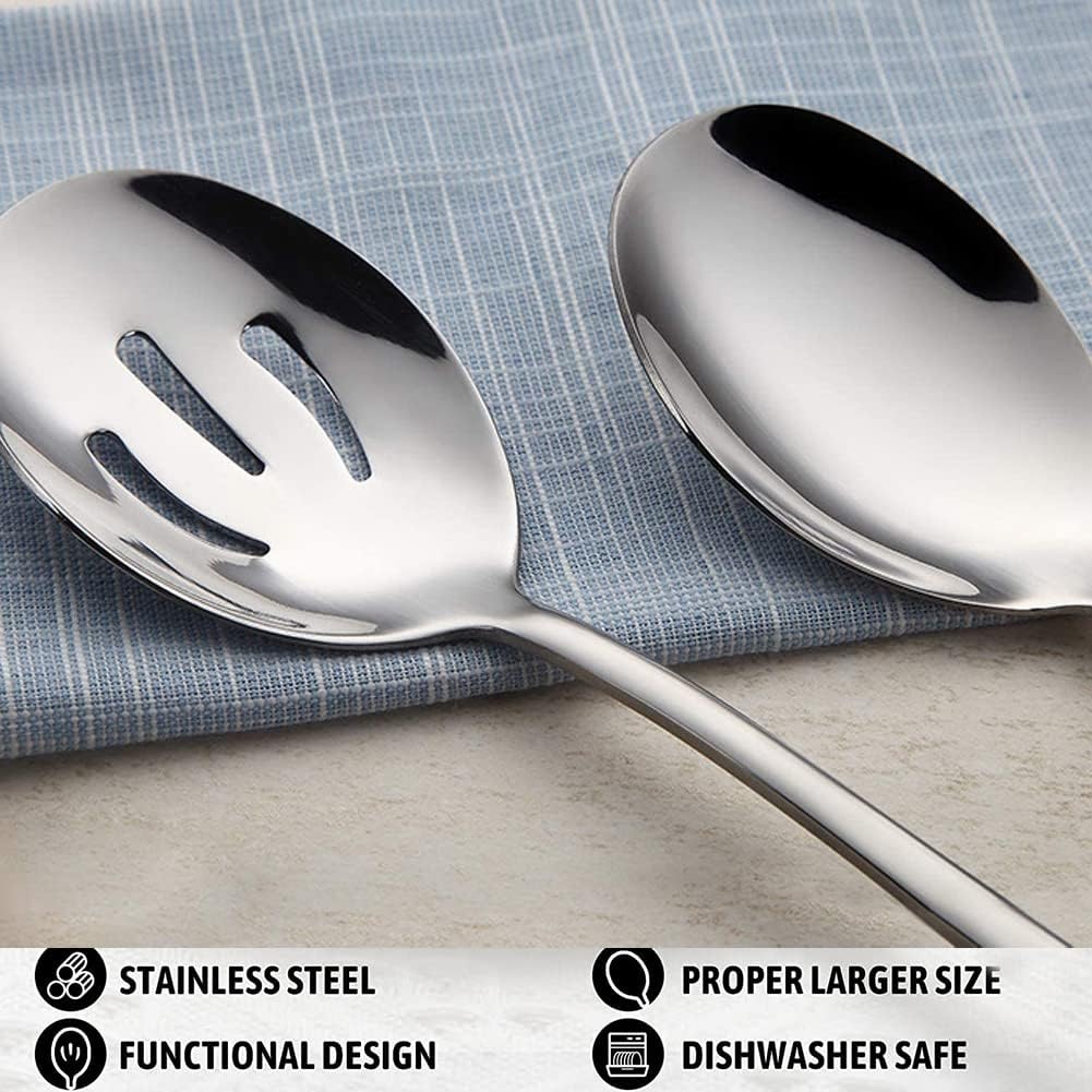 funito 8 piece serving spoons set includes 4 serving spoons and 4 slotted spoons, stainless steel buffet serving utensils mirror polished, dishwasher safe