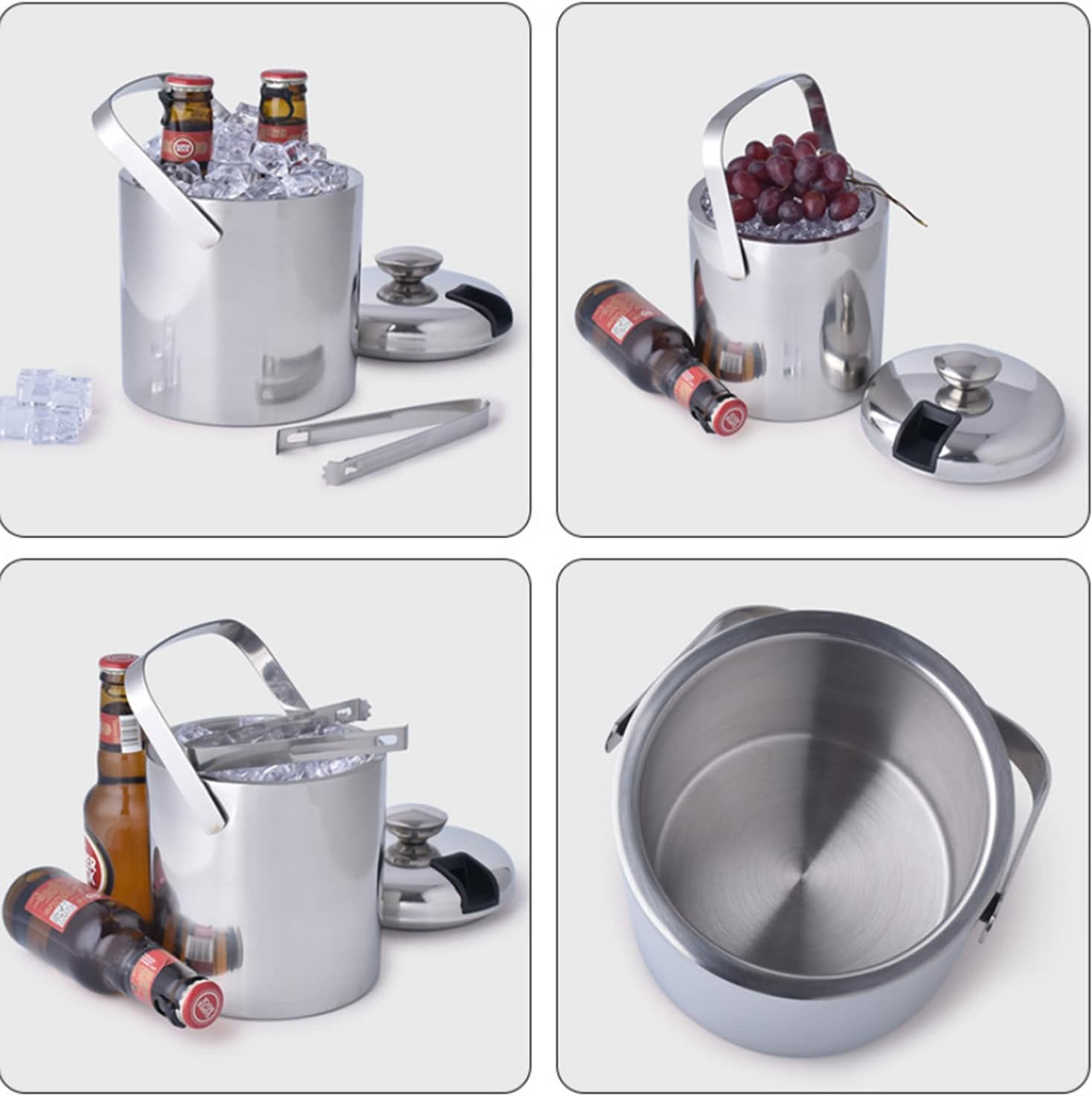 skeido stainless steel ice bucket ice cube container double walled 1.3 liter ice container with tongs and lid ice container