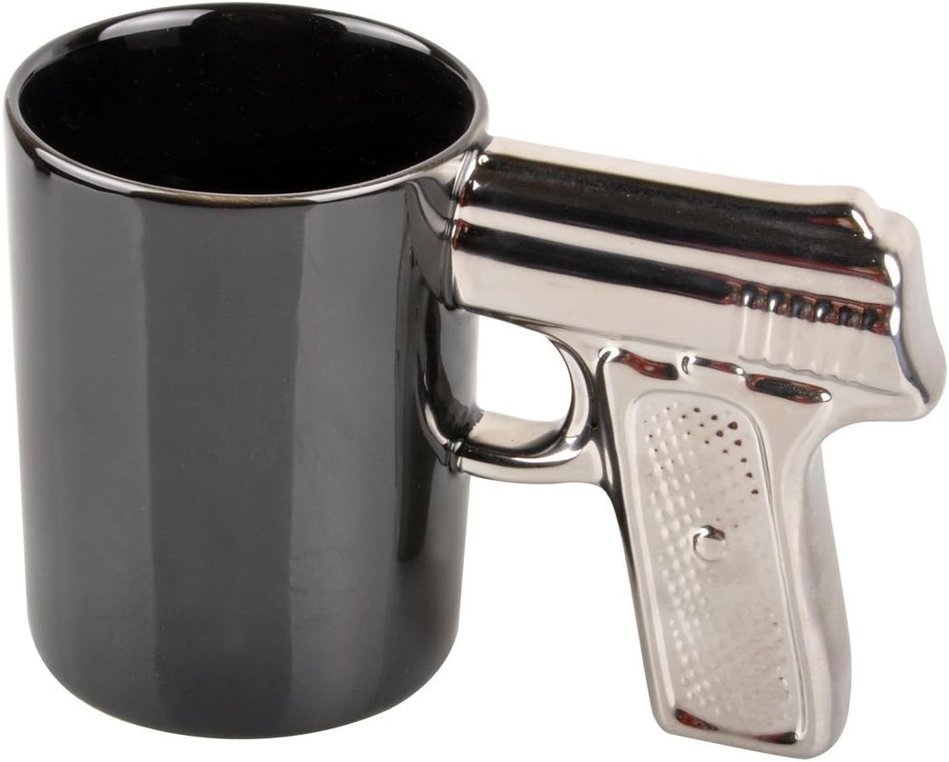 hljgift novelty ceramic coffee mugs gun mugs pistol cup for amazing gift black&silver