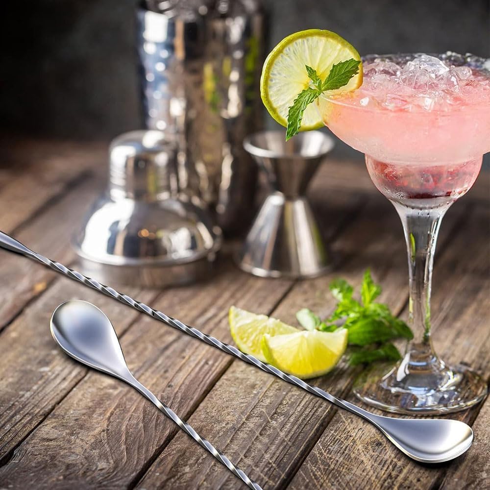 amerteer 2 pack 12 inches stainless steel bartender mixing spoon cocktail stirrers spiral pattern bar spoon stirring spoons cocktail spoon with long handle drink stirrer – silver