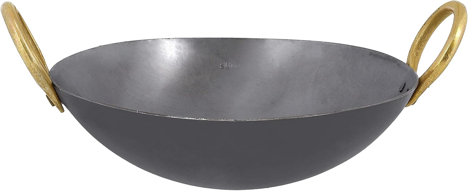 delcasa iron kadai with deep round bottom and strong handle dc1990 traditional 25 cm deep frying kadai ideal for home cooking, restaurant kitchen and catering, multi
