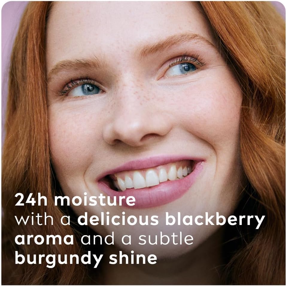 labello blackberry shine lip balm, 24h melt in moisture, with shea butter and natural oils enriched with vitamins, with natural ingredients, mineral oil free, vegan, 4.8g