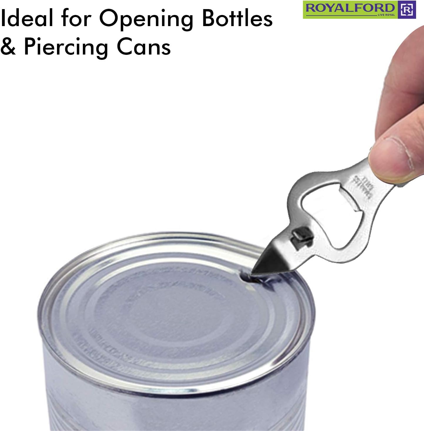 royalford stainless steel bottle opener with forked churchkey and crown cork bottle opener with handle