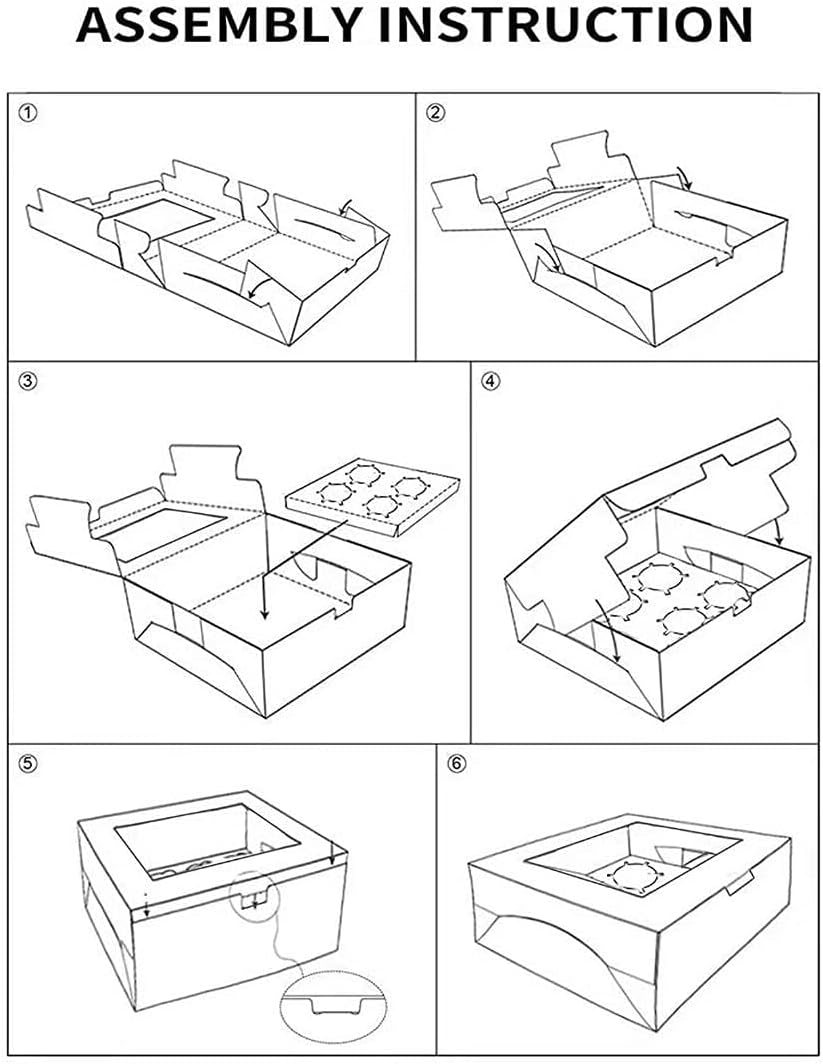 reddotgift® 6 cavities kraft paper cupcake box (pack of 12) with inserts cupcake containers bakery cake carriers for home dessert shop (white)