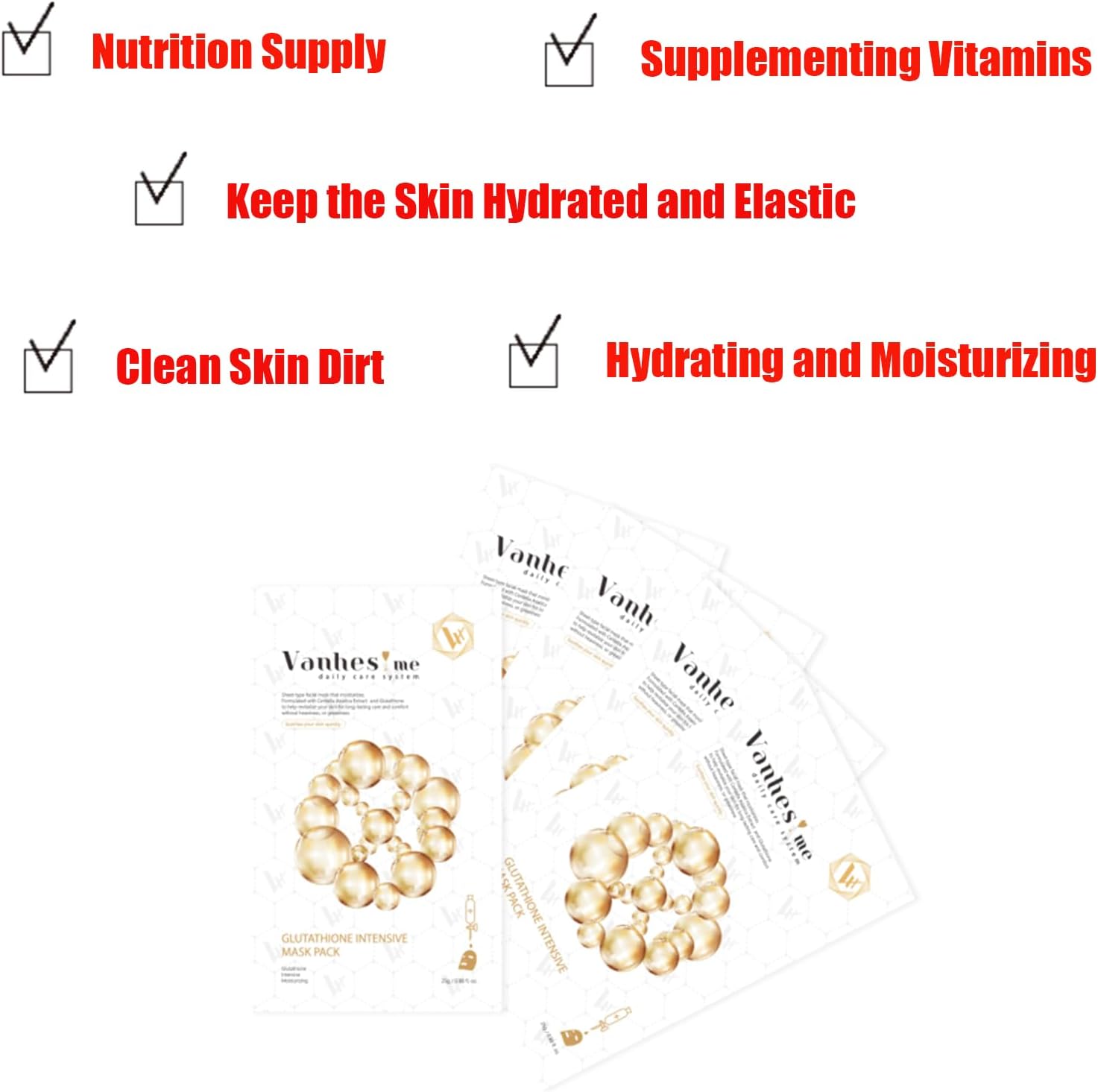 herose glutathione intensive mask pack, soothing hydra mask pack, healthy skin korean skincare, face pack, birthday party gifts women, girls skincare, moisturizing(5 pcs/box)(yellow)