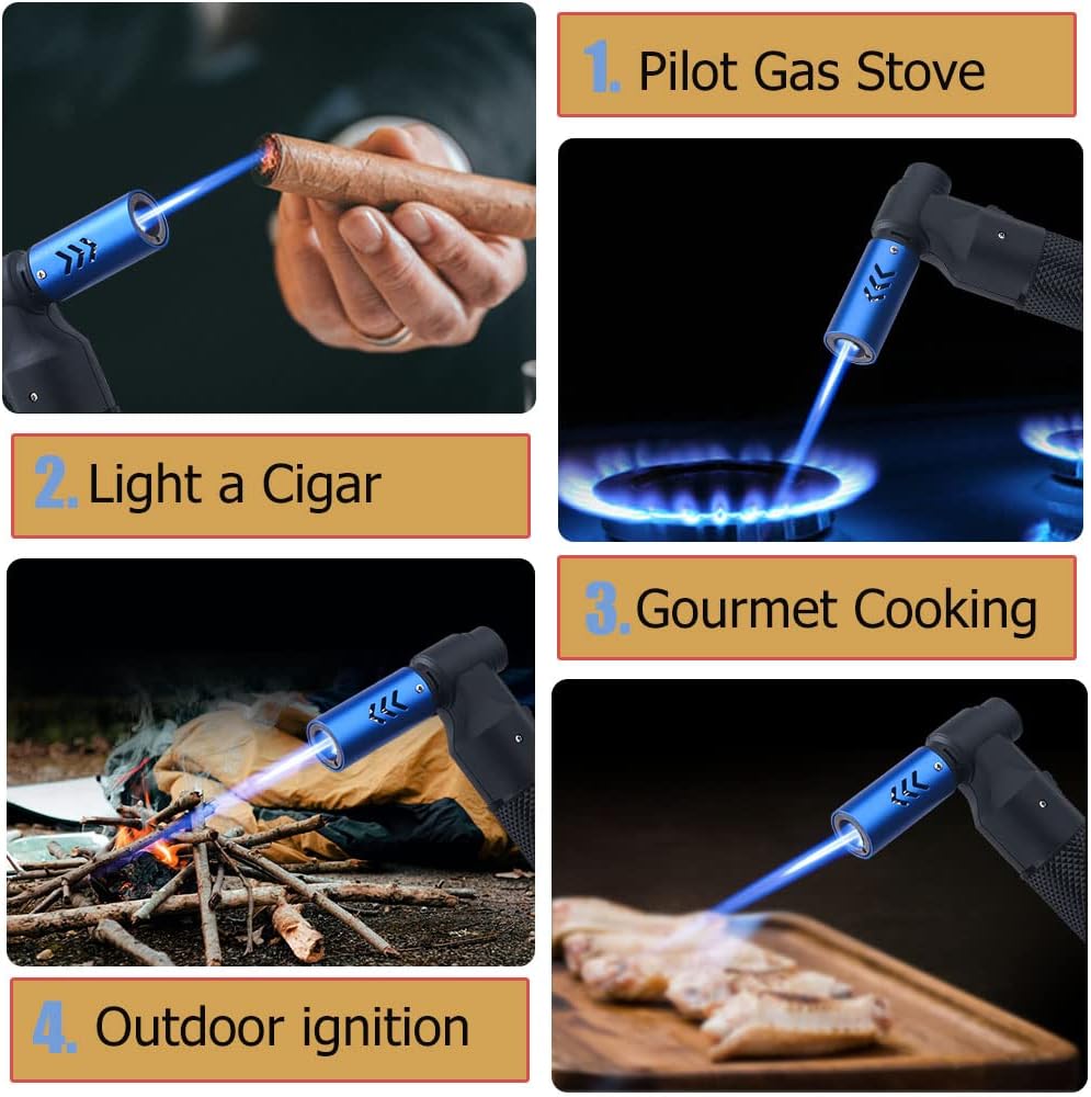 promise culinary torch windproof lighter butane refillable adjustable flame kitchen torch candle lighter camping home use welding (black)