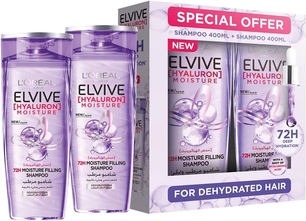 l’oréal paris elvive hyaluron moisture shampoo 400ml twin pack