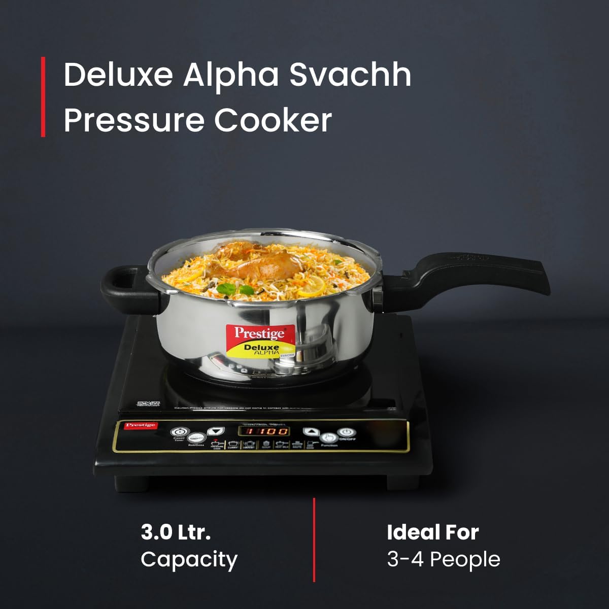 prestige deluxe alpha svachh stainless steel pressure cooker 3 ltr | silver
